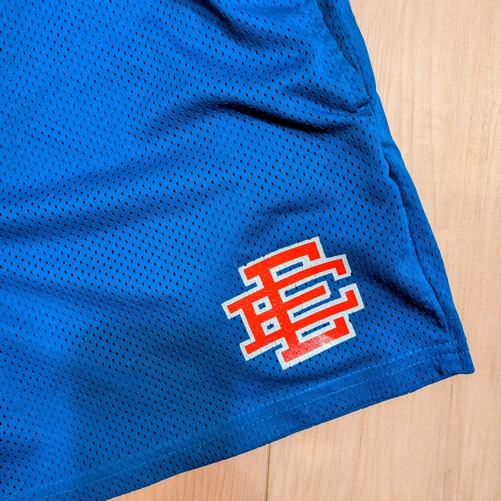 Eric Emanuel Royal Blue Mesh Shorts with Red & White Logo Designer Streetwear - Picture 3 of 4